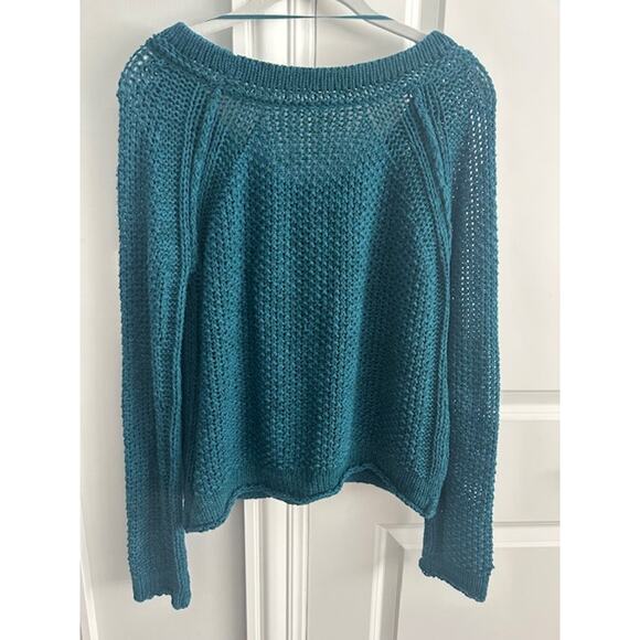 Free People Chunky Knit Wide-Neck Pullover Sweater Size: Small Color: Teal - Picture 7 of 10